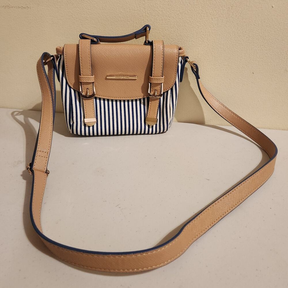 River Island Striped Purse Blue White Tan Cross Body Mini Bag Nautical Preppy